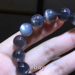 Natural Black Sunstone Moonstone Flash Rare Gems Round Beads Bracelet 12mm AAAAA
