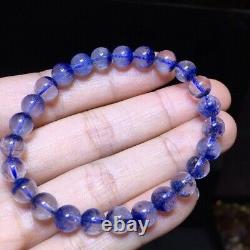 Natural Blue Dumortierite Rutilated Quartz Beads Women Rare Bracelet 7.2mm AAAAA