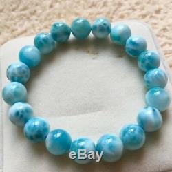 Natural Blue Ice Larimar Rare Dominican Round Beads Jewelry Bracelet 11mm AAAA