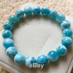 Natural Blue Ice Larimar Rare Dominican Round Beads Jewelry Bracelet 11mm AAAA