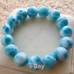Natural Blue Ice Larimar Rare Dominican Round Beads Jewelry Bracelet 13.9mm AAAA
