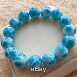 Natural Blue Ice Larimar Rare Dominican Round Beads Jewelry Bracelet 15mm AAAAA