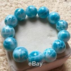 Natural Blue Ice Larimar Rare Dominican Round Beads Jewelry Bracelet 19mm AAAA
