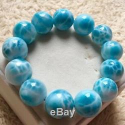 Natural Blue Ice Larimar Rare Dominican Round Beads Jewelry Bracelet 19mm AAAA