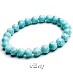 Natural Blue Larimar Gemstone Stretch Beads Rare Bracelet 7.5mm AAAA
