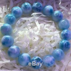Natural Blue Larimar Rare Gemstone Translucent Beads Bracelet 13mm AAAAA