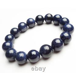 Natural Blue Sapphire Rare Gemstone Round Beads Stretch Fine Bracelet 14mm AAA