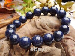 Natural Blue Sapphire Rare Gemstone Round Beads Stretch Fine Bracelet 14mm AAA