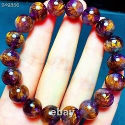 Natural Cacoxenite Purple Rutilated Cat Eye Round Beads Rare Bracelet 11mm AAAAA