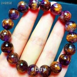 Natural Cacoxenite Purple Rutilated Cat Eye Round Beads Rare Bracelet 11mm AAAAA