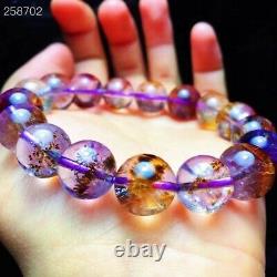 Natural Cacoxenite Purple Rutilated Round Beads Rare Women Bracelet 12mm AAAAA