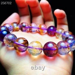 Natural Cacoxenite Purple Rutilated Round Beads Rare Women Bracelet 12mm AAAAA