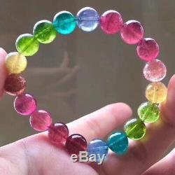Natural Colorful Tourmaline Rare Crystal Round Beads Bracelet 10.2mm AAAAAA