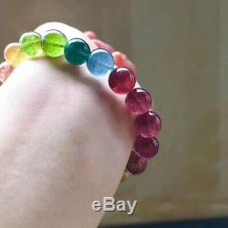Natural Colorful Tourmaline Rare Crystal Round Beads Bracelet 10.2mm AAAAAA