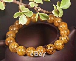 Natural Gold Flower Rutilated Quartz Round Beads Rare Bracelet 11.3mm AAAAA