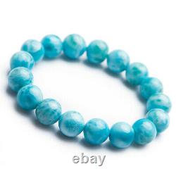 Natural Larimar Blue Dominica Stretch Round Beads Rare Women Bracelet 11mm AAAA