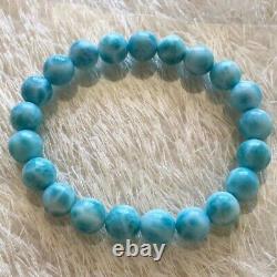 Natural Larimar Blue Gemstone Round Beads Women Rare Bracelet Dominica 9mm AAAAA