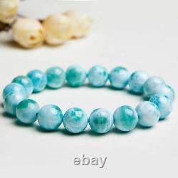 Natural Larimar Blue Gemstone Stretch Beads Rare Bracelet 11mm AAAA