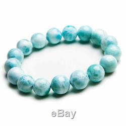 Natural Larimar Blue Gemstone Stretch Round Beads Rare Bracelet 12mm AAAA