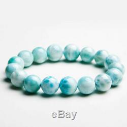 Natural Larimar Blue Gemstone Stretch Round Beads Rare Bracelet 12mm AAAA