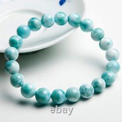 Natural Larimar Blue Gemstone Stretch Round Beads Rare Bracelet 9mm AAAA
