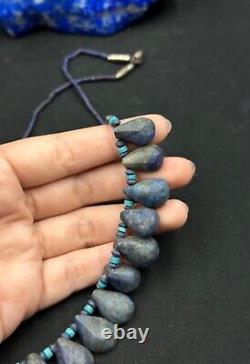 Natural Near Eastern lapis lazuli stone beads necklace old from Greek Rare peac