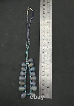 Natural Near Eastern lapis lazuli stone beads necklace old from Greek Rare peac