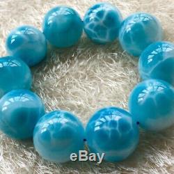 Natural Rare Blue Larimar Gemstone Stretch Beads Bracelet 24mm