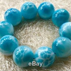 Natural Rare Blue Larimar Gemstone Stretch Beads Bracelet 24mm