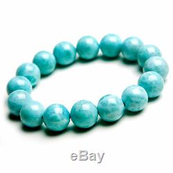 Natural Rare Blue Larimar Gemstone Stretch Round Beads Healing Bracelet 13mm AAA
