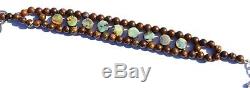 Natural Rare Gem Boulder Australian Opal Coin & Round Beads Bracelet 7 Inch