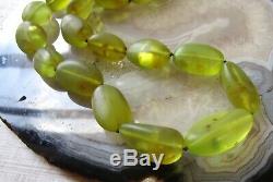 Natural Rare Matte Green Amber Gemstone Bead Nugget Necklace, 26 Inches #331B