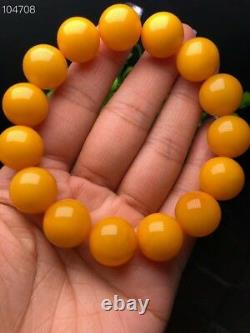 Natural Yellow Amber Gemstone Old Rare Beads Bracelet 14mm Certificate AAAA