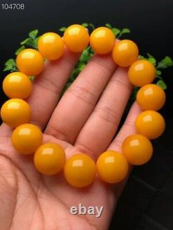 Natural Yellow Amber Gemstone Old Rare Beads Bracelet 14mm Certificate AAAA