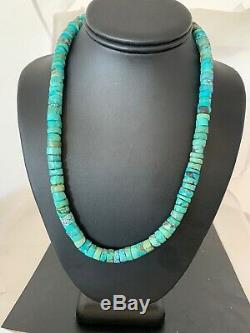 Navajo Native Blue Turquoise 9mm Heishi Sterling Silver Bead Necklace Rare 4635