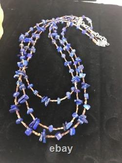 Navajo Sterling Silver Lapis Bone Multi Strand Necklace 21 Gift Rare S351
