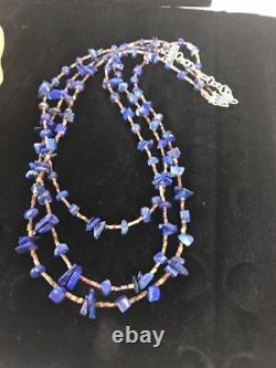 Navajo Sterling Silver Lapis Bone Multi Strand Necklace 21 Gift Rare S351