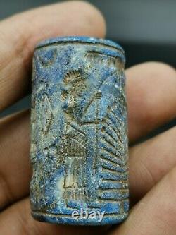 Near Eastern sasanian amyzing rare historical scene rare lapiz cylinderseal bead