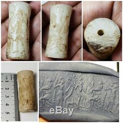 Neareastern old cylinderseal stone bead very rare white agate cylinderseal