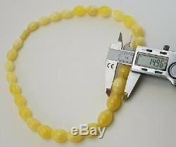 Necklace Stone Amber Natural Baltic Olive Bead 45,9g White Rare Vintage A-143