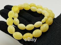 Necklace Stone Amber Natural Baltic Olive Bead 45,9g White Rare Vintage A-143