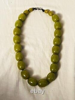 Necklace VTG Bakelite Beaded Tested Collar large Beads Rare olive green 90g. 925