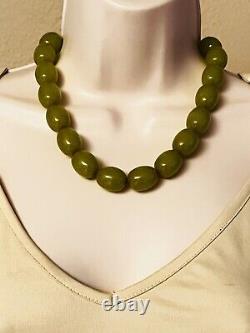 Necklace VTG Bakelite Beaded Tested Collar large Beads Rare olive green 90g. 925