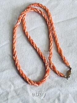 Necklace VTG Mediterranean Pink Coral Natural Collar Braided Beaded Beads Rare