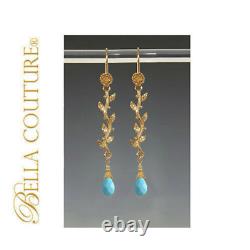 New Couture Rare 14k Gold Turquoise Diamond Antique Rosecut Pendant Necklace