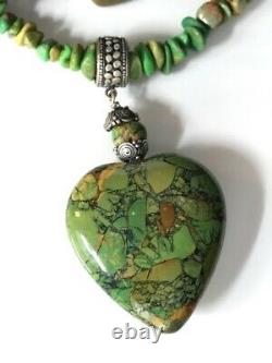 New RARE Jay King 3p Sterling Mojave Green Turquoise Necklace Set Heart Pendant