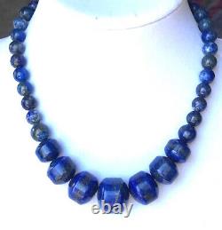 New RARE Vintage Jay King Sterling Chunky Carved Graduated Lapis Bead Necklace