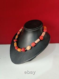 Old Antique Rare Huge Natural Red Coral Stone Beads Necklace Pendant Women Chain