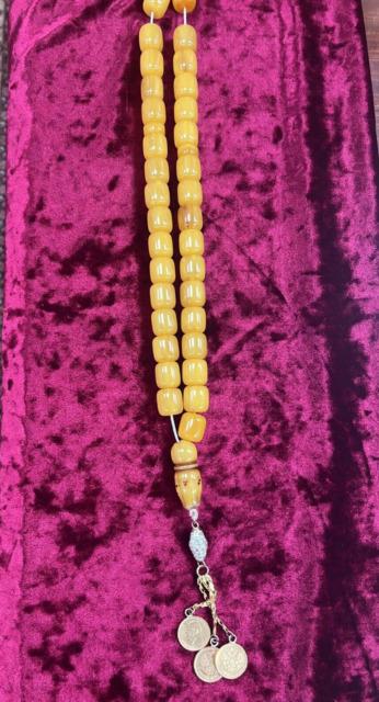 Old Original Antique Rare Natural Amber Stone Rosary Prayer 33 Beads 105 G 1840