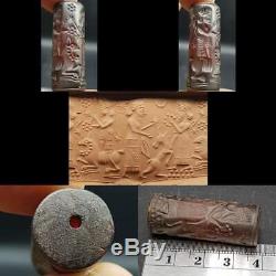 Old Rare Unique Sassanian King & Servants & Animals intaglio Stone BEAD #54